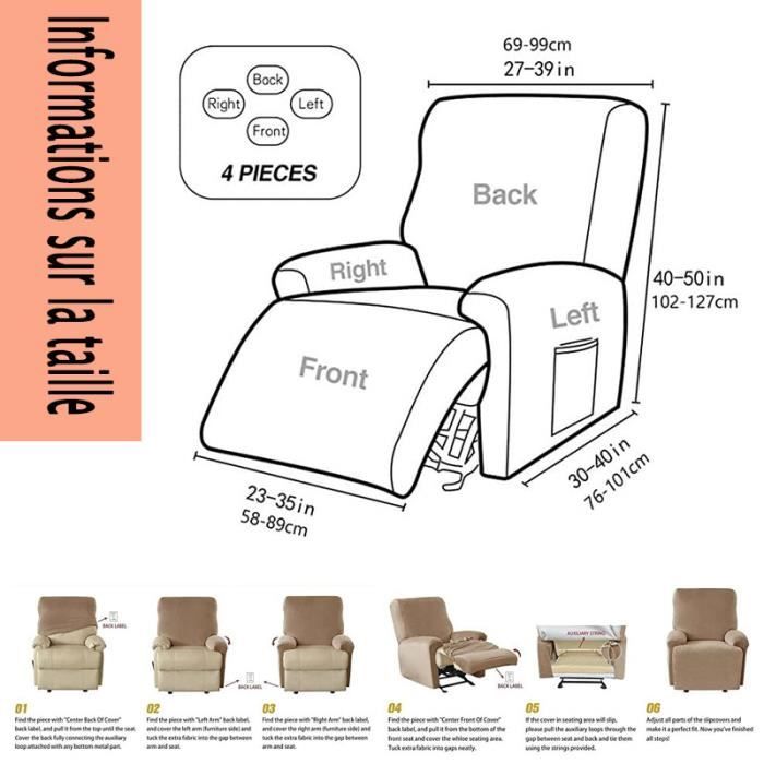 Housse Fauteuil Relax 4 Pièces Extensible – Protection Jacquard Doux Et Lavable Avec Poches Latérales