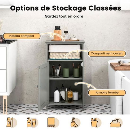 COSTWAY Meuble Salle De Bain 4 Portes 2 Tiroirs | 128cm Haut | Blanc | Étagères Réglables | Verre Dépoli | 30x60x128cm