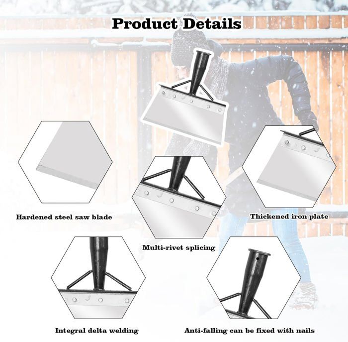 Pelle Multifonction QWORK | Acier Revêtu | Poignée Réglable Jusqu'à 136 Cm | Pour Jardin, Neige, Désherbage