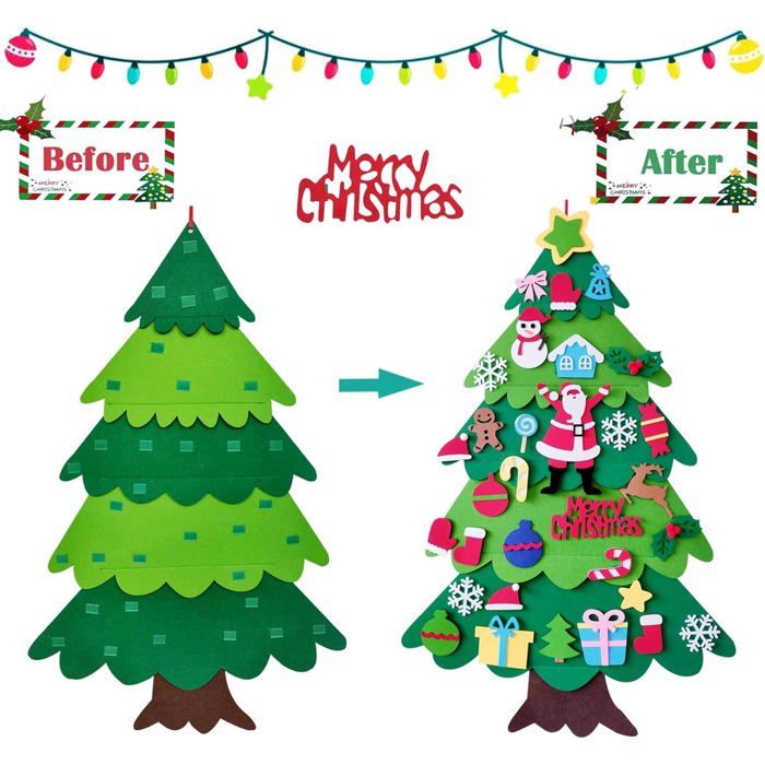 Sapin De Noël En Feutre 98 Cm – LED Intégré – DIY Décorations – Pour Mur, Fenêtre, Porte – Cadeau Enfant