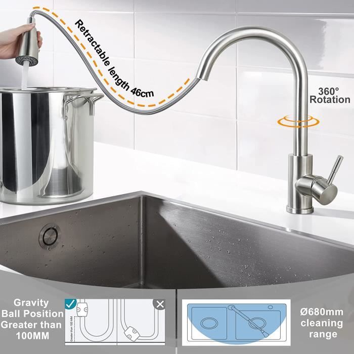 ARCORA robinet de cuisine Mitigeur évier à Arc Elevé rotatif robinet évier avec