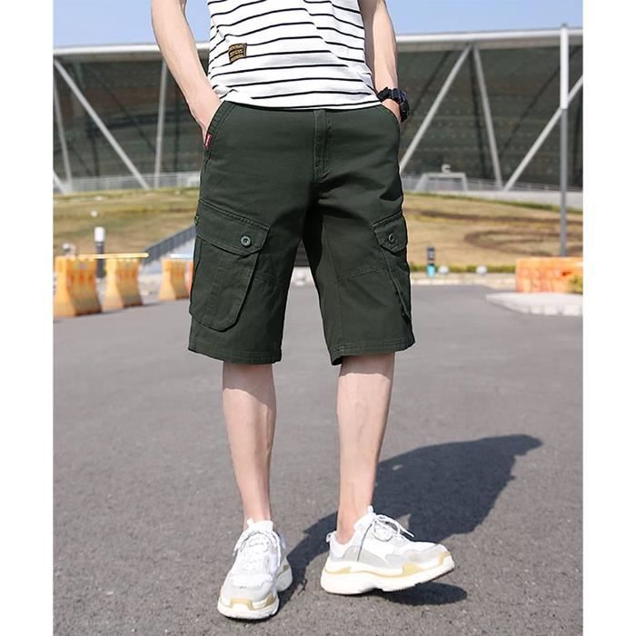 Short Men pour l ete Casual loose Short Bermuda Homme Pantacourt Cargo en Coton Vetement garcon Shorts et Bermudas de qualite green green Cdiscount Pret a Porter