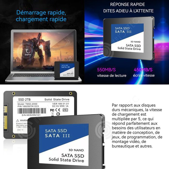 ES106 SSD 1to Disque Dur Interne SATA III 2,5 3D Nand, Jusqu'à 550 Mo