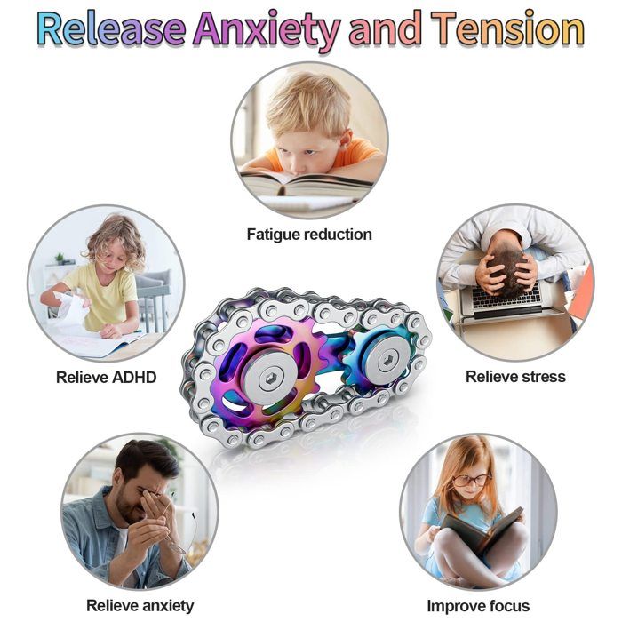 RXKFIGX Lot De 2 Fidget Chaîne De Vélo - Métal Et Silicone, Bleu, Anti-stress, Pour Adultes Et Enfants, Bureau, école