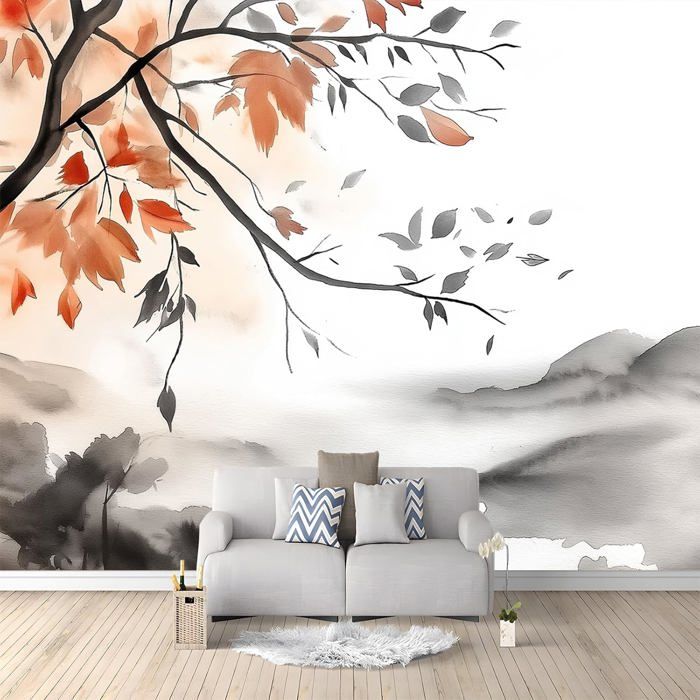 Papier Peint Autocollant 3D Feuilles D'automne – R4989, Amovible, Coloré, Pour Toutes Les Pièces