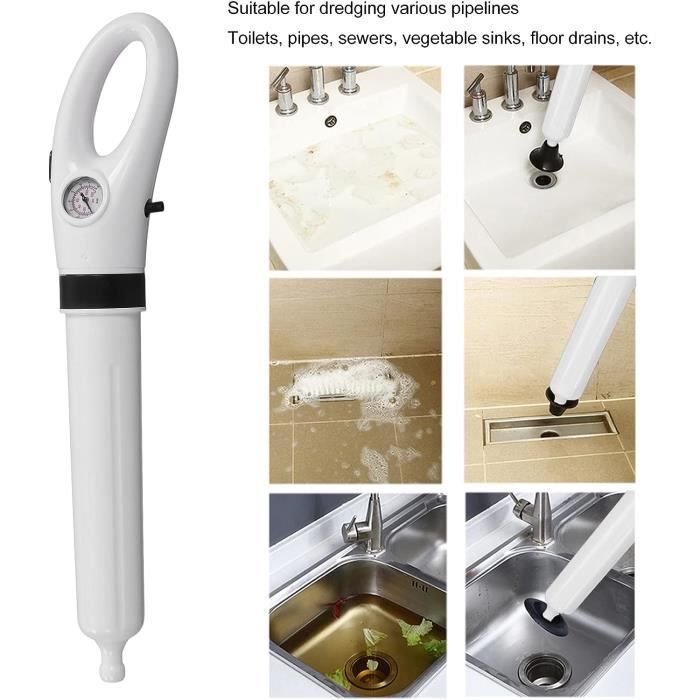 Piston de toilette pour salle de bain, déboucheur de vidange, serpent de  vidange d'air robuste, tarière de toilette haute pression pour douche,  évier, baignoire, tuyau bouché (blanc)
