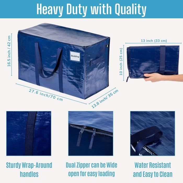 Lot De 6 Sacs De Déménagement 87L VENO - Transparents, Fermeture Zip, Poignées Renforcées - Pour Vêtements, Rangement