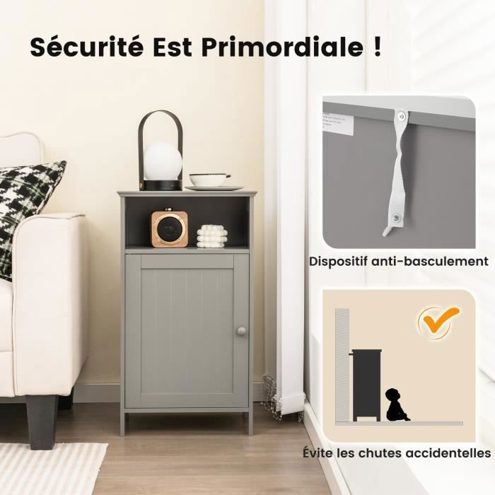 Meuble De Salle De Bain COSTWAY Colonne 4 Portes Avec Étagère Réglable - Armoire Haute 58x30x109 Cm Blanc - Rangement Modulable Salon Cuisine Chambre