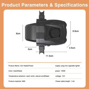 Chauffage Voiture Portable USB - Double Connexion, Rotation à 360°, Compatible Batteries 18V - Dégivrage Rapide - 8