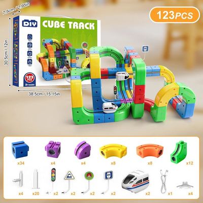 68pcs Circuit De Train Électrique Magnétique Cubix – Piste 3D Anti-gravité Avec Train Motorisé, Cadeau Anniversaire Enfant 3 Ans+