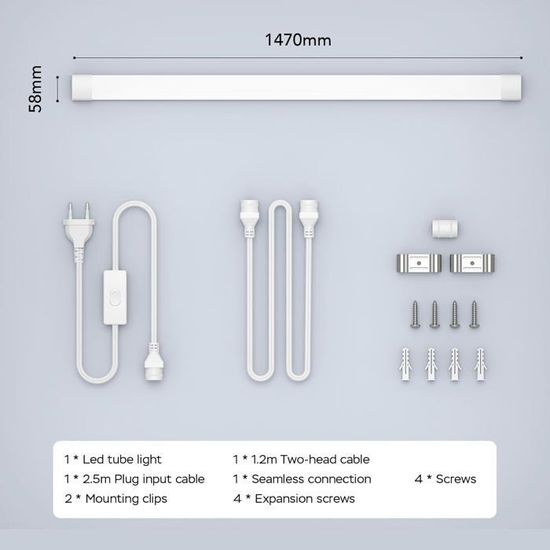 HOFTRONIC - Lampe LED pour pièces humides 120 cm 4000 K blanc neutre 36 W 3960 lm 110 lm/W sans