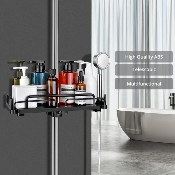Étagère De Douche Sans Perçage – Pour Barre De Douche 18-25 Mm, 12 Crochets | Rangement Shampoing Gel Douche, Installation Facile