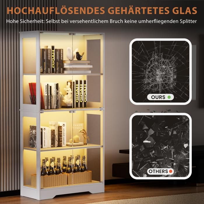 Vitrine en acrylique avec lumière LED – Vitrine anti-poussière pour figurines et figurines, cube transparent avec couvercle, solution de rangement polyvalente