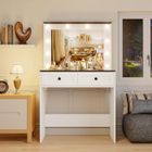 Coiffeuse Miroir et LED - HOMDOX - Coiffeuse Blanche Meuble, 2 tiroirs, Prise de Courant - Table de Maquillage, Luminosité Réglable