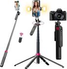 WOVTE Trépied Selfie 180cm avec 2 Lumières, Trépied Extensible pour iPhone, Support Trépied Selfie avec Télécommande, Trépied Portable