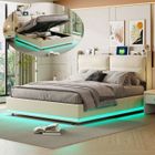 RAVAS Lit coffre 160x200 cm avec LED avec Rangement, Lit double avec tête de lit, Lit avec sommier à lattes, tissu en velours, beige