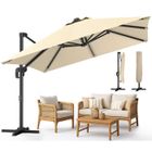 VOUNOT® Parasol déporté carré premium 3x3M beige - 8 baleines - inclinable 6 positions - rotatif 360° - housse de protection