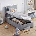 JAERLIUB Lit Coffre Enfant 90 x 200 cm avec Rangement Matériau en Lin, Gris