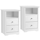 Yaheetech Table de Chevet Lot de 2, Table de Nuit en Bois, 2 Tiroirs, 1 Compartiment, Table d'Appoint, Chambre Salon Bureau Blanc