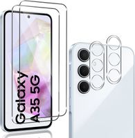 Verre Trempé pour Samsung Galaxy A35 5G et Caméra Arrière Protecteur, 2+2 Pièces Protection D'écran Film, 9H Sans Bulles