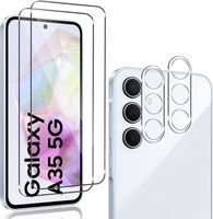 Verre Trempé pour Samsung Galaxy A35 5G et Caméra Arrière Protecteur, 2+2 Pièces Protection D'écran Film, 9H Sans Bulles