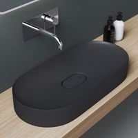 Sogood Vasque à poser ovale gris noir lavabo de salle de bains évier 70,5x35,5x10cm lave mains avec cache bonde Colossum826