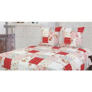 G/én/érique Couvre lit de boutis 100/% Coton avec Conception de Patchwork 230X250cm avec 2 Taies 65X65cm/_MM18Z566 Vert et Rouge