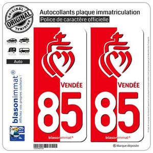 2 Stickers autocollant plaque immatriculation 85 Vendée Coeur Vendéen 