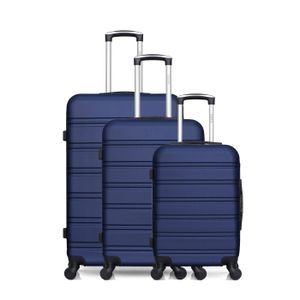 Set 3 Valises Cabine Rigides Polycarbonate - 55x39x21cm (45L) + Trousse Toilette - Bleu