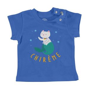T-SHIRT T-shirt Bébé Manche Courte Bleu Sirène Chat Animaux de Compagnie Mer Dessin