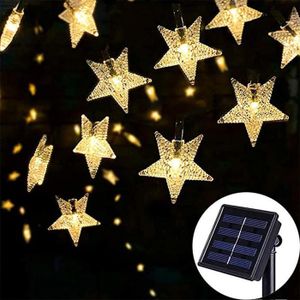 GUIRLANDE D'EXTÉRIEUR Guirlande lumineuse d'étoiles Solaire 7m 8 modes étanche 50 LED pour Décoration Intérieure-Extérieure Noël Mariage-Blanc chaud