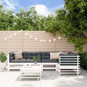 Salon bas de jardin FASHTROOM Salon de jardin 6 pcs avec coussins blanc bois massif A3186005 95003