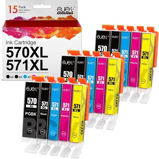 Lot De 12 Cartouches Compatible Canon PGI-570XL / CLI-571XL - Premium Cartouche, Neuf