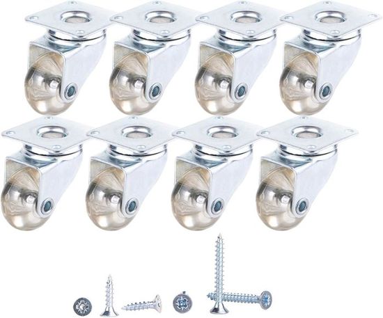 Lot De 8 Roulettes Pivotantes 4cm PP Sans Frein - Tige Filetée 8x15mm Pour Chaise Bureau Et Meubles