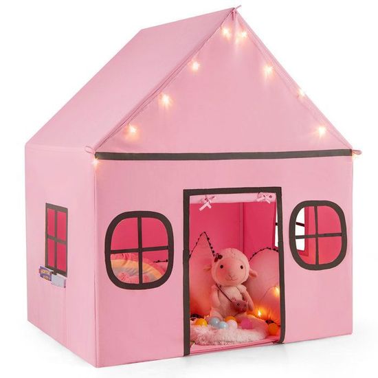 Bakaji Tente Maison De Jeu Pour Enfants – Château 120x116 Cm, Métal Et Polyester, Porte Et Fenêtres, Intérieur/Extérieur, Rose