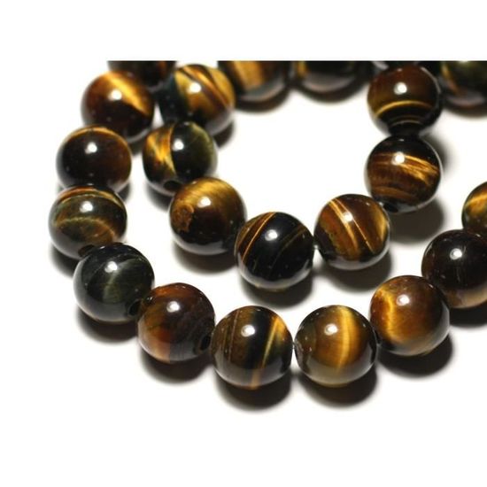 Oeil de Tigre Boules 12 mm Fil de 39 cm Perles de Pierre