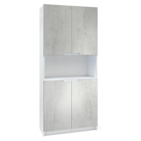 Vladon Armoire de bureau Rangement Logan V2 Corps en Blanc mat Façades en Aspect Béton Oxyde