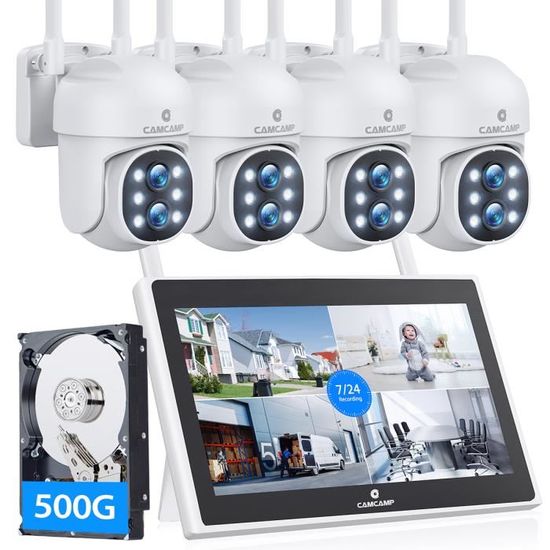 Kit vidéo surveillance magasin, 4 caméras Full HD 2 Mpixels, sans fil,  écran LCD, WIFI