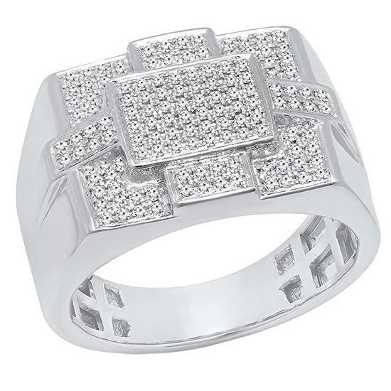 Bague Homme 10 Ct Or Blanc Diamant 0 50 Ct Rond Diamant Pave Hip