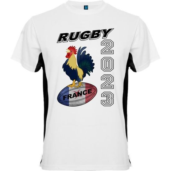 T-shirt bicolor "RUGBY FRANCE 2023" | Tee shirt noir et blanc coupe du monde de rugby 2023 du S au XXL