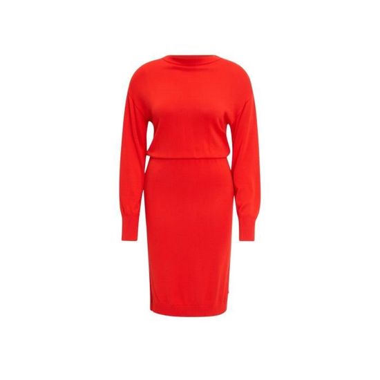 Tamaris Barrio Vestito Maglia Donna Rosso Fuoco - Taglio Dritto Con Dettagli In Maglia