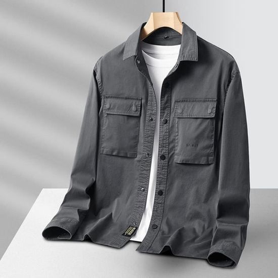 Chemise homme cargo ajustée manches courtes à deux poches,Blanc Blanc