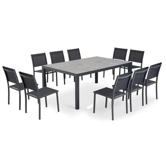 Ensemble table et chaises de jardin OVIALA - Gris - Rectangulaire - 182 x 121 x 74 cm - Aluminium - 10 personnes