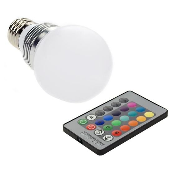 Ampoule RGB LED changeable 16 couleurs 3W E27 + 24 touches