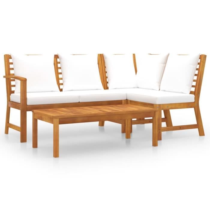 Elégant - Ensemble repas de jardin Haut de gamme - 4 pcs avec coussin Meuble -Crème Bois d'acacia solide @425077