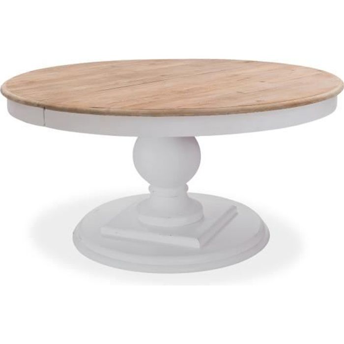 Table ronde extensible en bois massif Héloïse Bois naturel et pied blanc