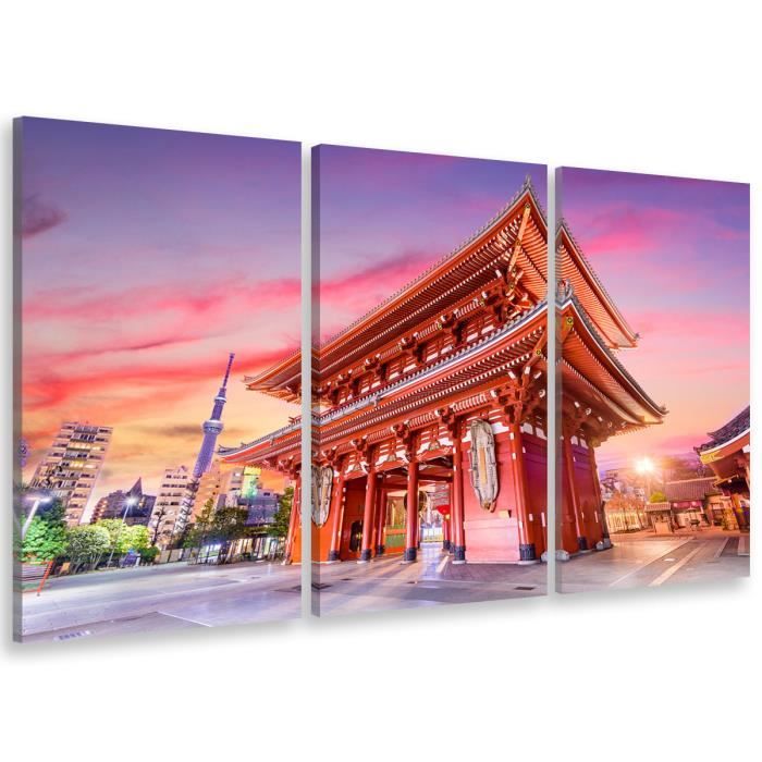 HXA DECO - Impression sur Toile, Décoration Murale Tableau Moderne, Tableau Triptyque Paysage Un Temple à Tokyo - 90x60 cm
