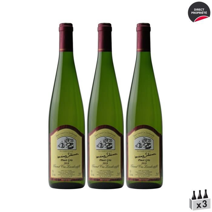 Alsace grand cru Zinnkoepfle Pinot Gris Blanc 2018 - Lot de 3x75cl - Domaine Schirmer - Vin AOC Blanc d' Alsace