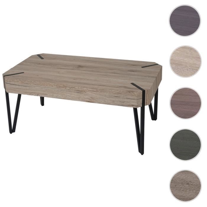 Table basse de salon Kos T573, FSC 43x110x60cm ~ optique chêne Sanremo, pieds métalliques foncés