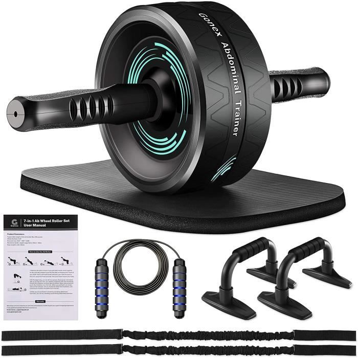 Roue Abdominale AB Wheel Roller Pro de Fitness et Musculation de Corp, Appareil d'entrainement 7 en 1 avec Tapis Epais pour Genoux,